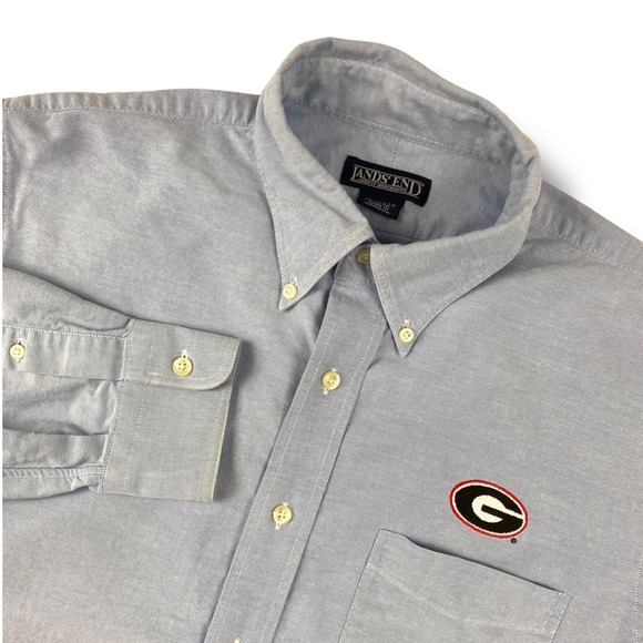GEORGIA BULLDOGS x LANDS END Mens Oxford Shirt Size 15.5 Blue Button Long Sleeve - Picture 1 of 12